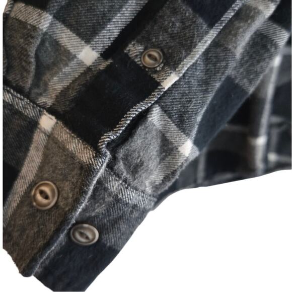 Weatherproof Vintage Plaid Flannel Shirt Large Black‎ Gray Cotton - Picture 3 of 8
